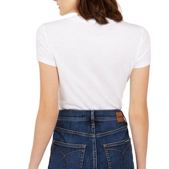 NWT Calvin Klein V Neck White Shirt Logo Tee - Picture 4 of 14